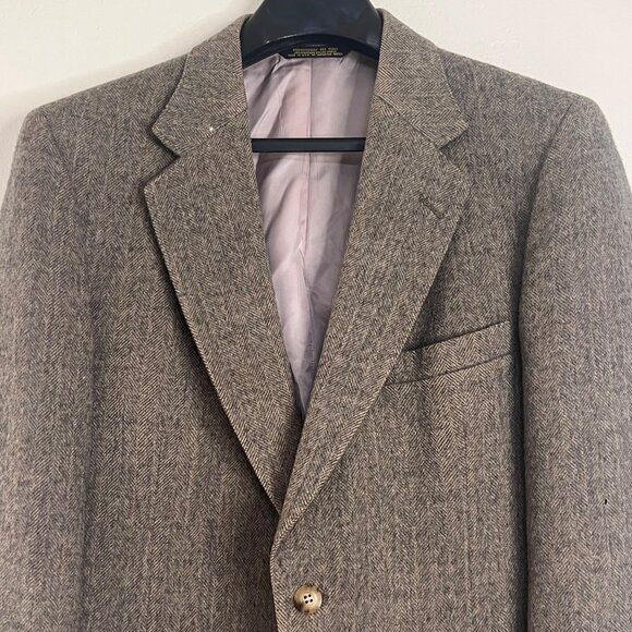 Stonehaven Mens Brown Herringbone Wool Blazer 2-Button USA Made Size 42R flaw - Picture 4 of 16